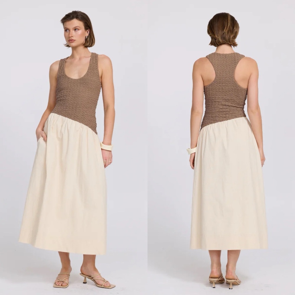 REVOLVE Two-Tone Brown and Cream Midi Dress